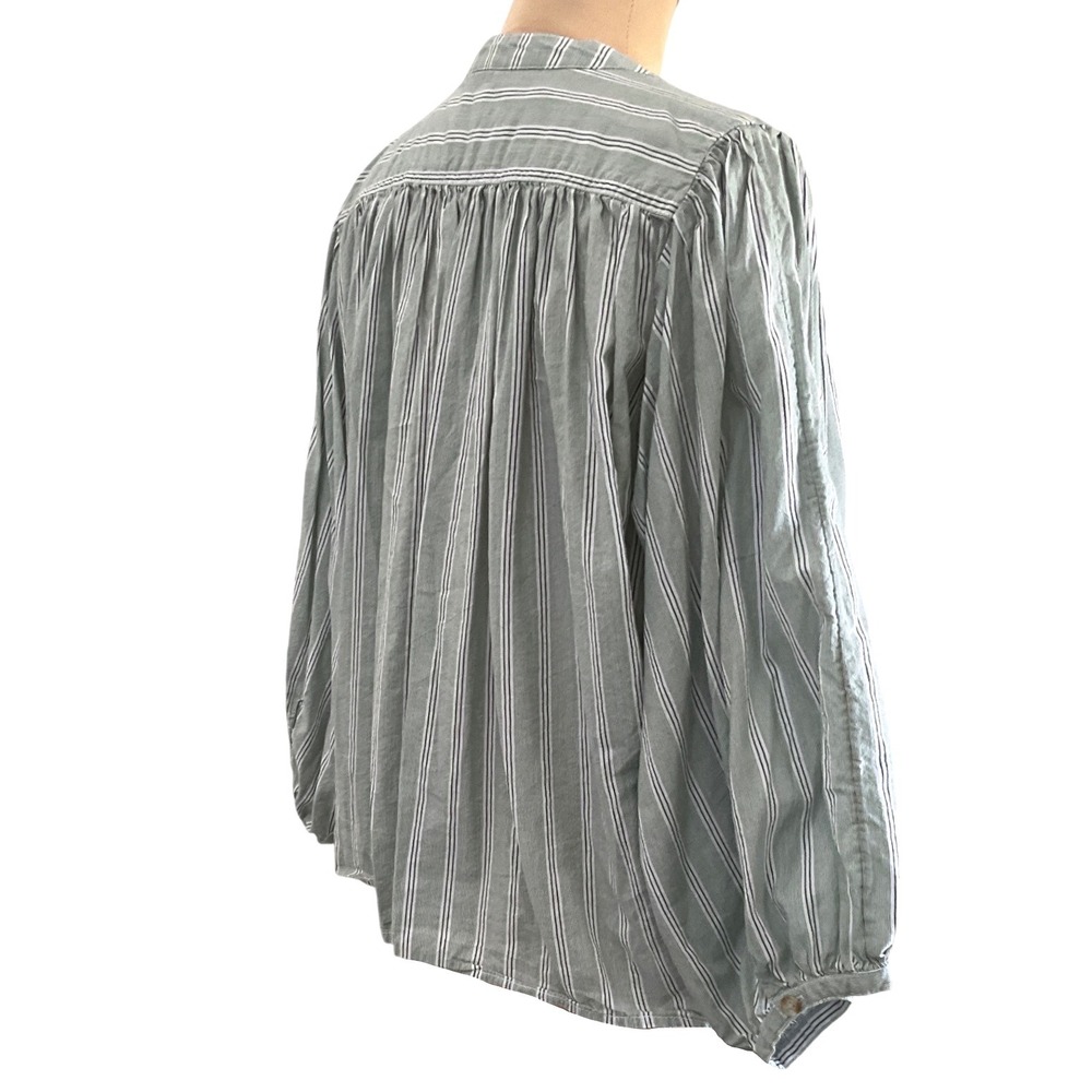 Pilcro Anthropologie Green Stripe Boho Peasant Cocoon Blouse Women's Size S - Picture 6 of 12